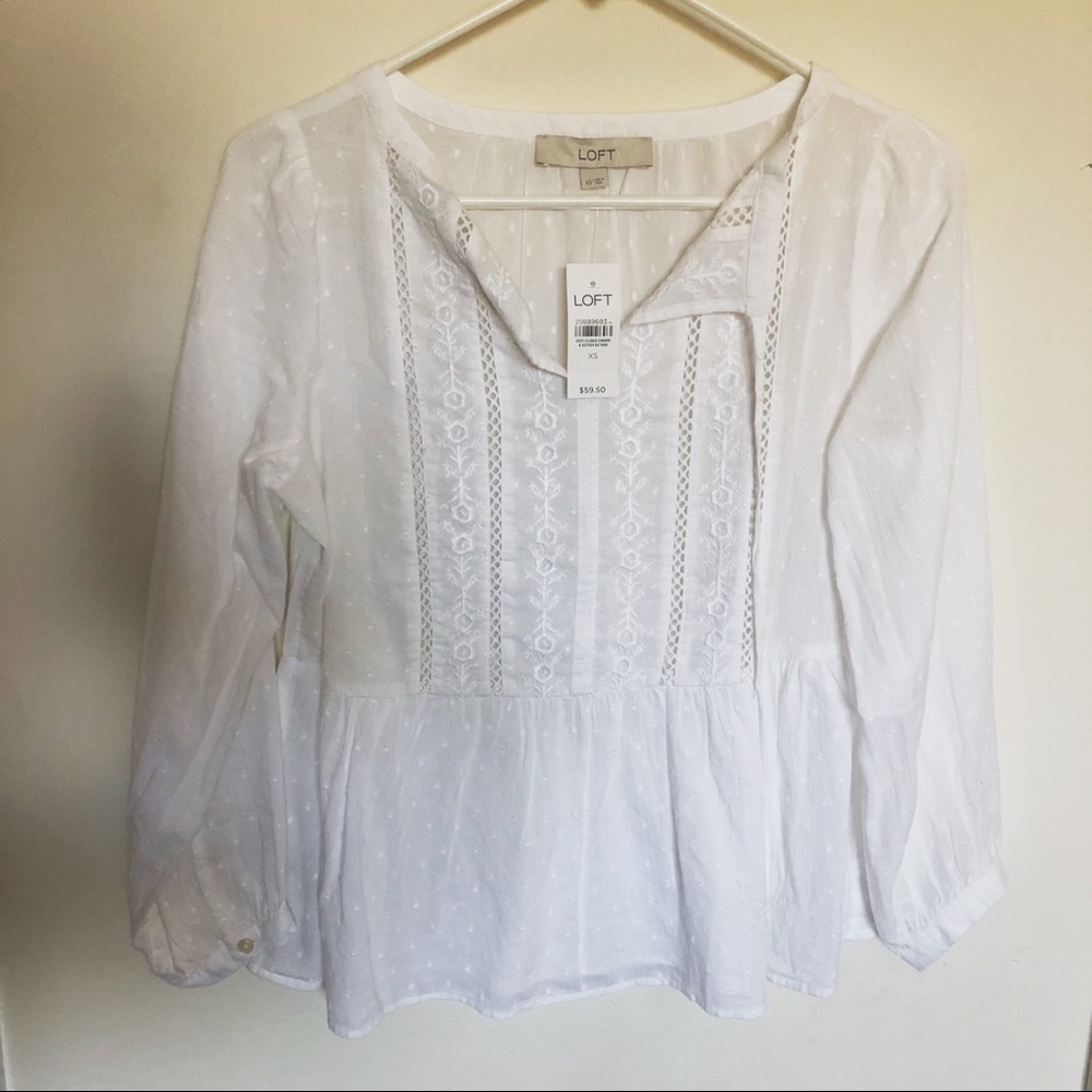 NWT Loft Embroidered Peplum Blouse